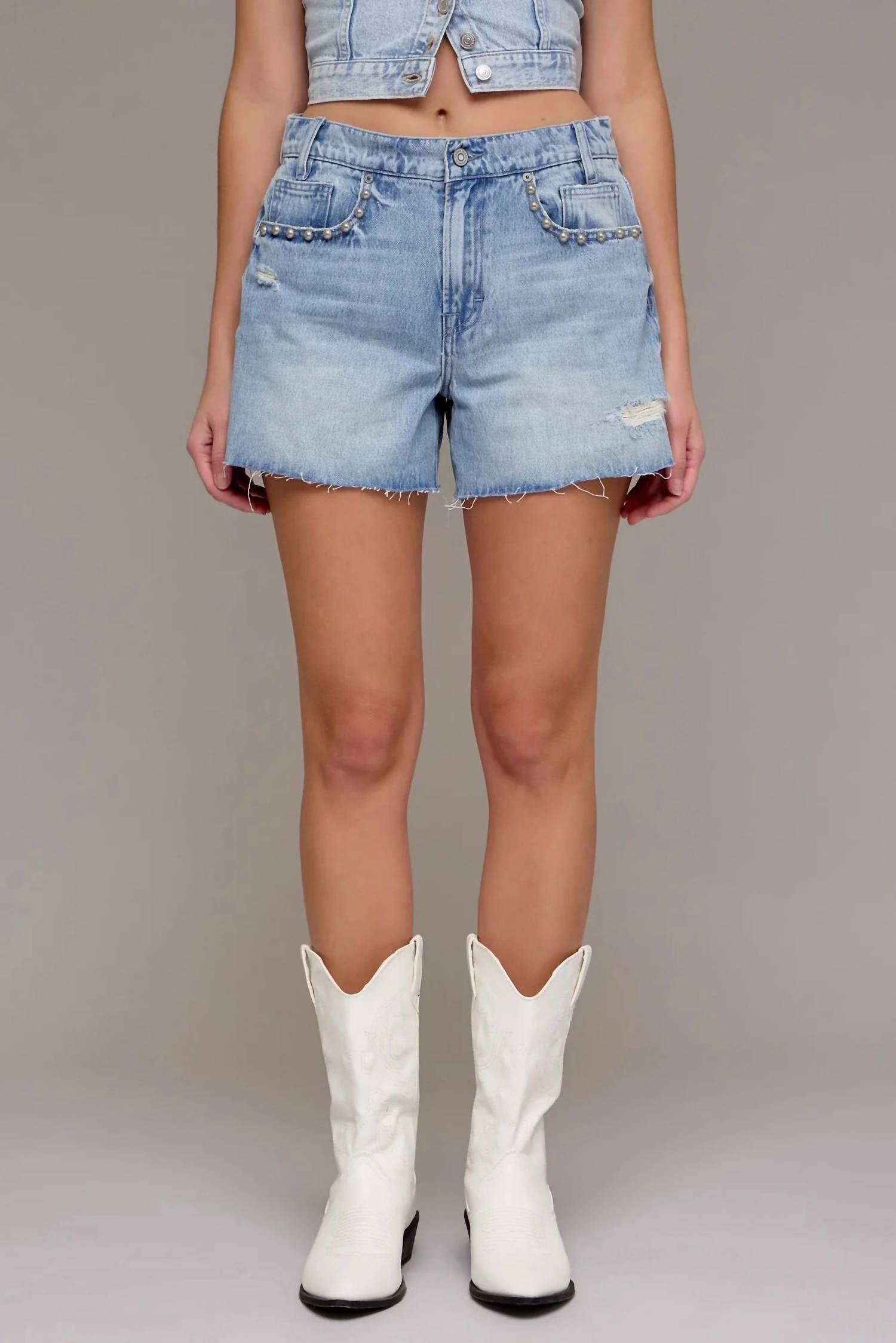 Hidden - Kayla High Rise Relaxed Shorts With Studs