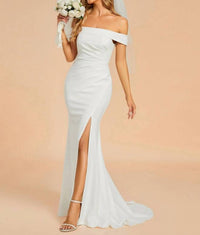 Ever-Pretty - Maxi Long Side Split Off Shoulder Wedding Dress