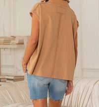 Sew In Love - Oversized Cap Sleeve Polo Top