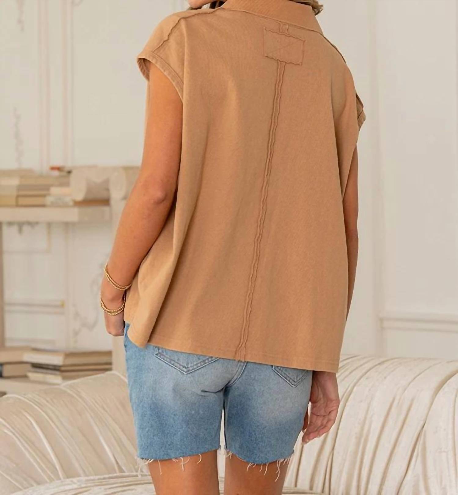 Sew In Love - Oversized Cap Sleeve Polo Top