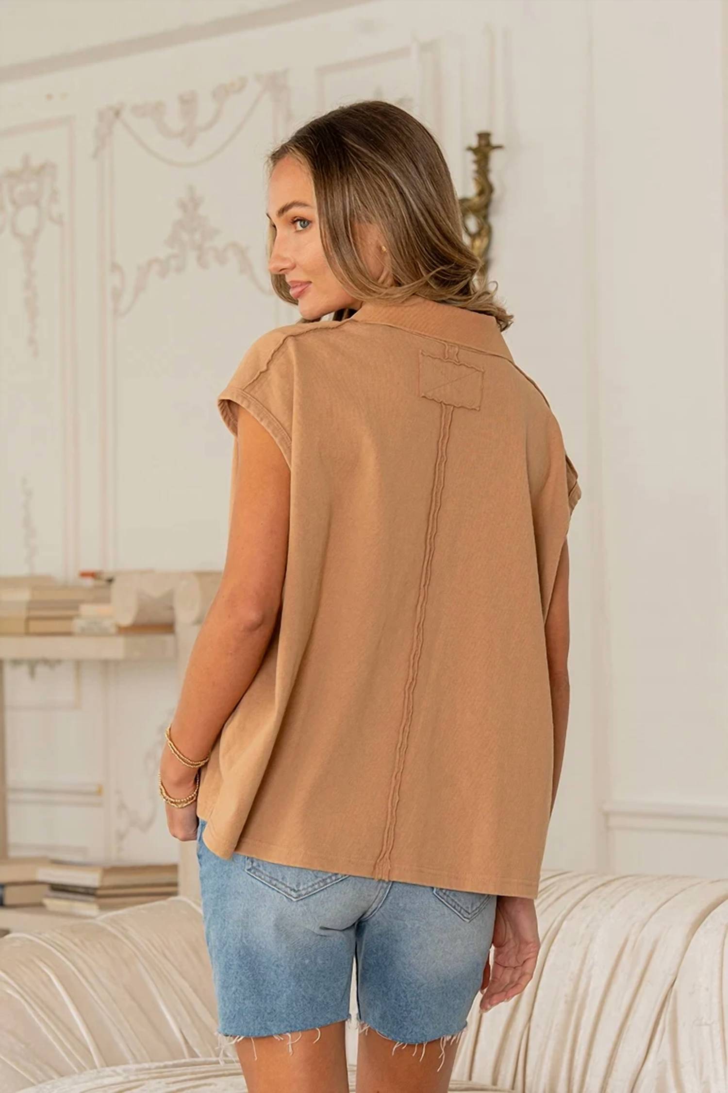 Sew In Love - Oversized Cap Sleeve Polo Top