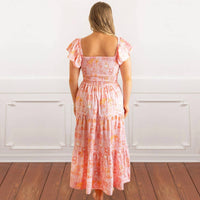 8 Oak Lane - Smocked Flutter Sleeve Maxi Dress