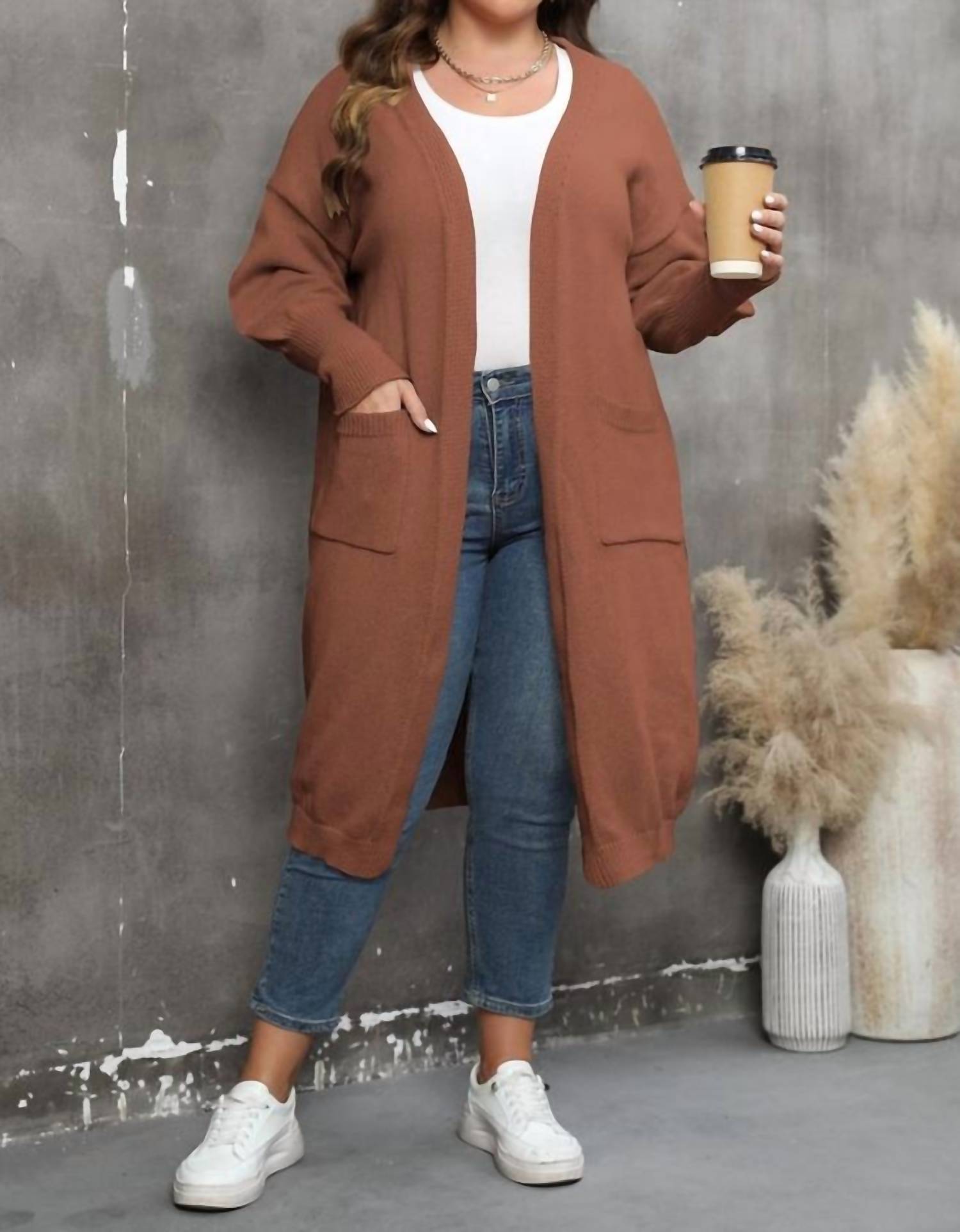 Lily Clothing - Open Front Knit Cardigan - Plus