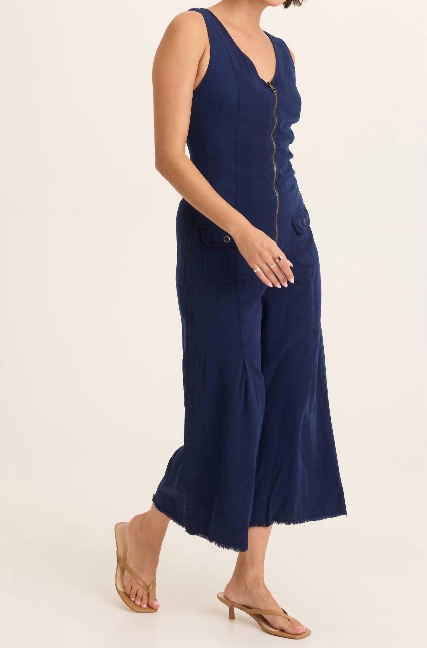 Wearables Women's Linette Twill Zip Up V Neck Jumpsuit in navy blue - women's pants - alternate view