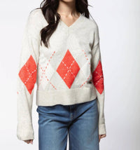 Sanctuary Argyle Scarf Sweater in tulip vanilla - women's sweater - detail view