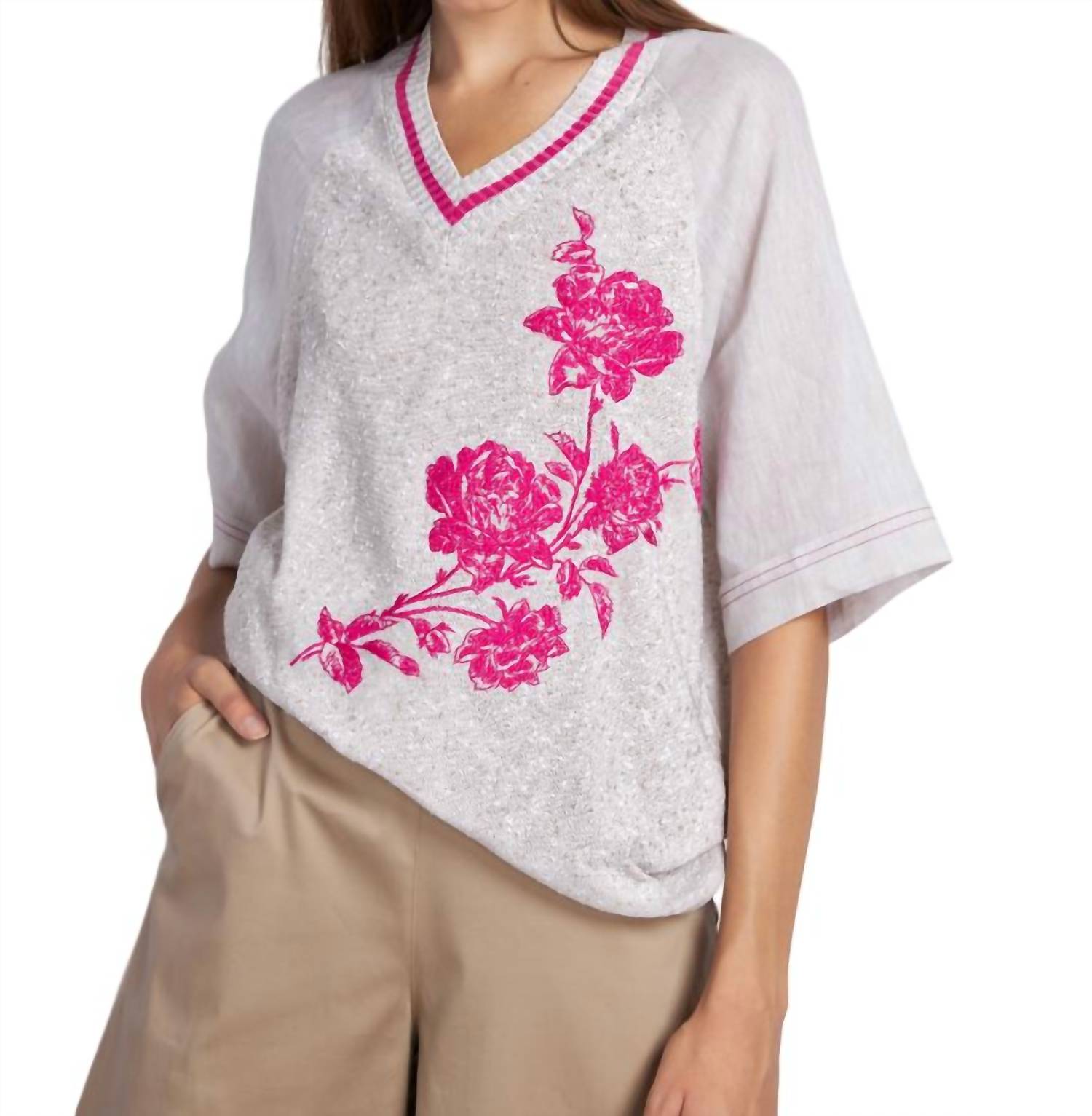 V NECK LINEN KNIT TOP