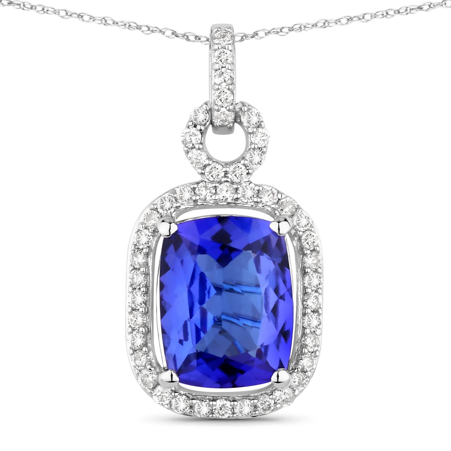 Diana M Jewels Women's Cushion Natural Tanzanite Pendant Necklace (2.25 Ct) - Classic Plus in 14k white gold - women's jewelry - detail view