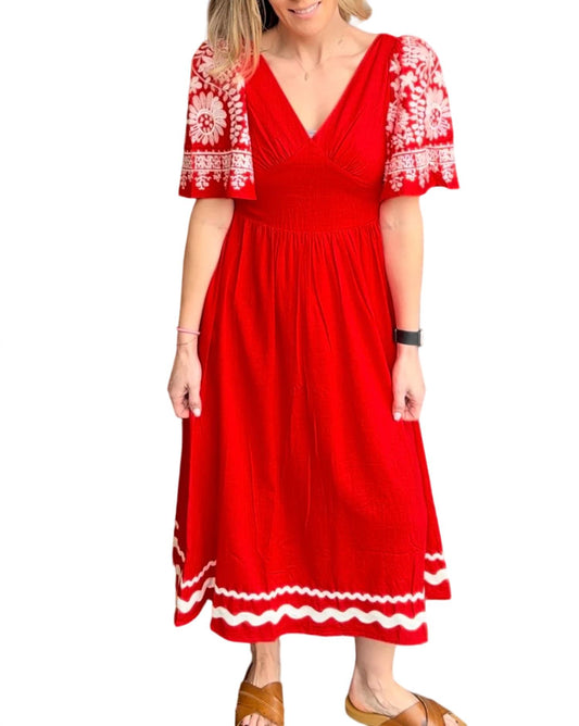 Thml - Embroidered Sleeve Midi Dress