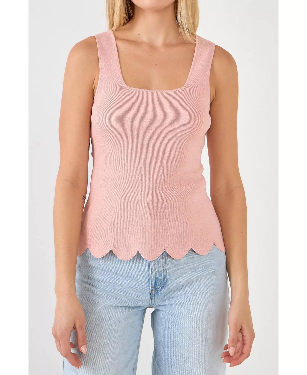 English Factory - Square Neckline Scallop Edge Knit Tank Top