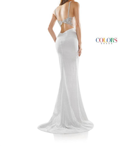 Colors Dress - Sleeveless V-neck Embellished Long Dress