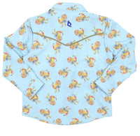 Blue Quail Clothing Co. Kid's Turkey Pearl Snap Long Sleeve Shirt in blue - kids' shirt - detail view