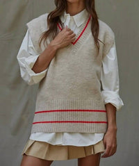 By Together - Knit Sweater Vest Top With Pinter Striped Detail