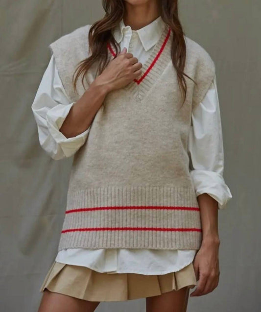 By Together - Knit Sweater Vest Top With Pinter Striped Detail