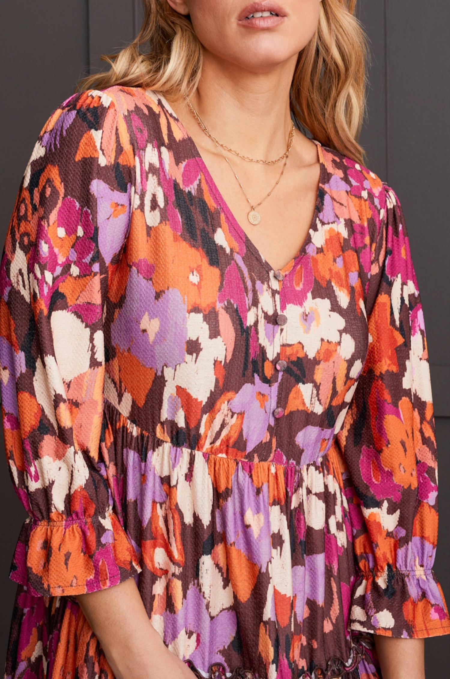 Tribal - Floral V-neck Tiered Mini Dress