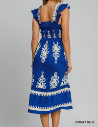 Umgee - Boho Embroidered Smocked Midi Dress