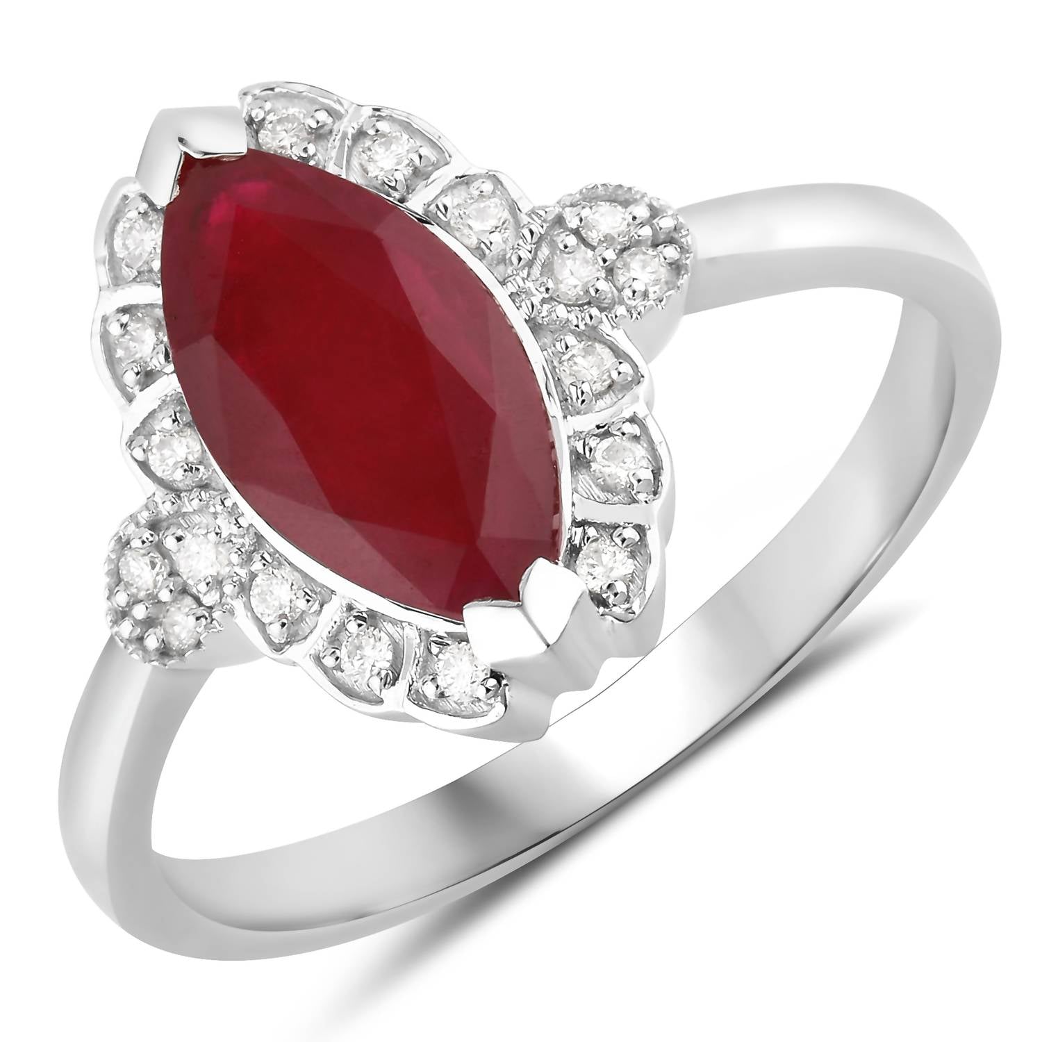 Diana M Jewels Women's Marquise Natural Ruby Fashion Ring (1.54 Ct) - Classic in 14k white gold - women's jewelry