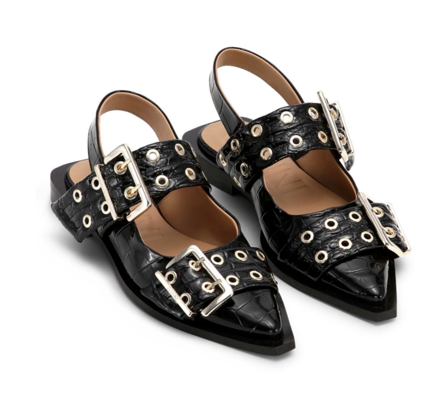 Ganni - Women's Buckle Ballerina Flats