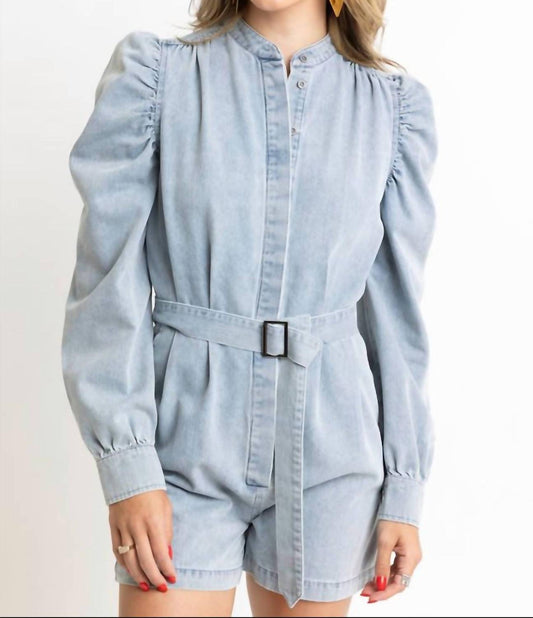 Karlie - Denim Belt Long Sleeve Romper