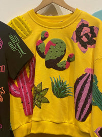 QUEEN OF SPARKLES Cactus Sweatshirt in yellow - women's top - view 5