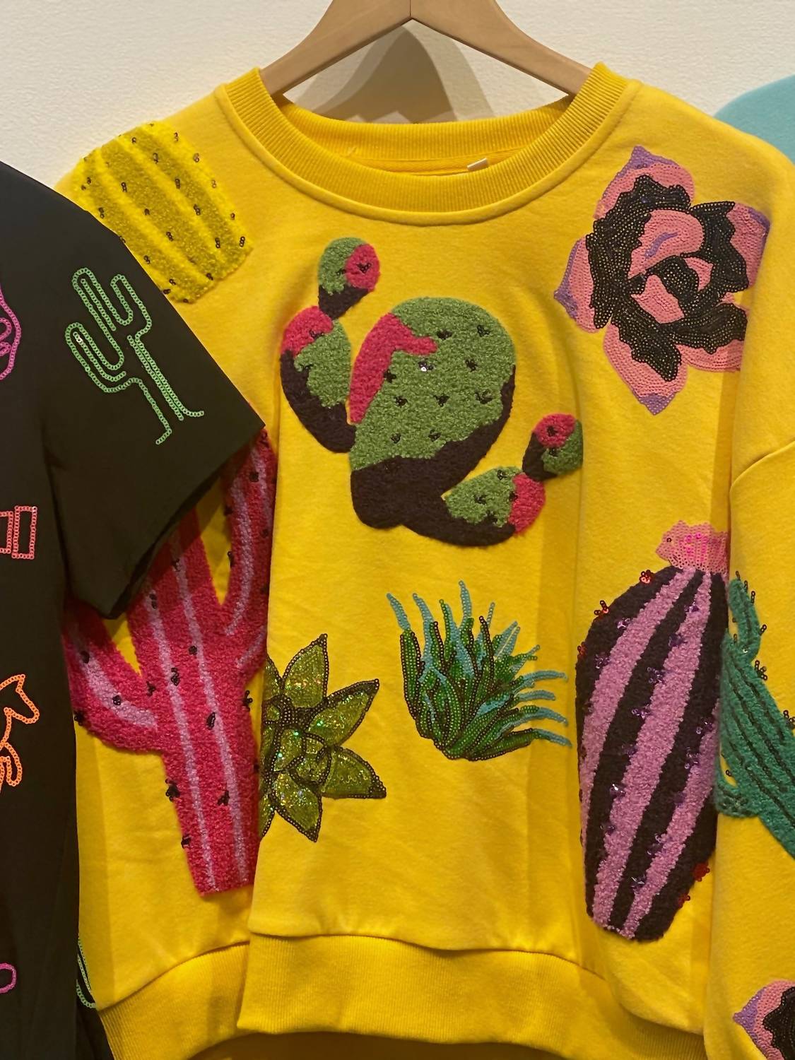 QUEEN OF SPARKLES Cactus Sweatshirt in yellow - women's top - view 5