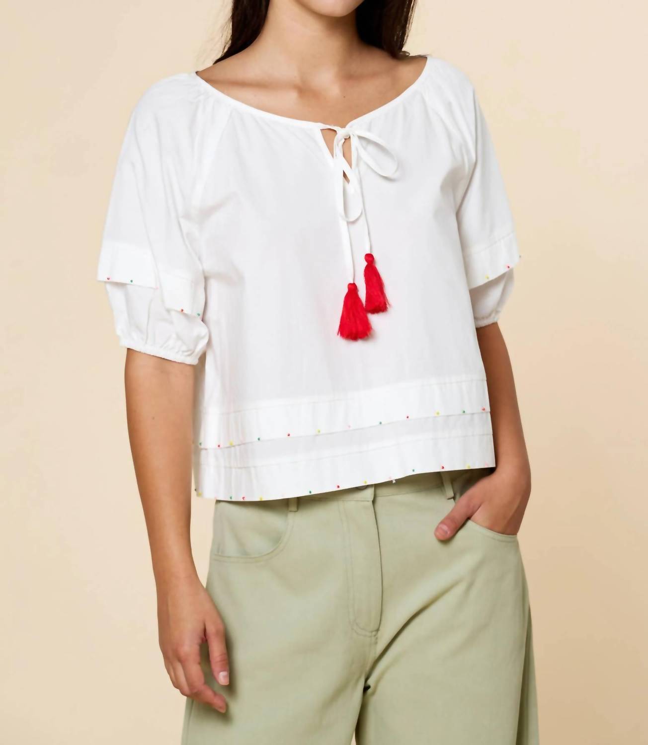 Lalavon - Tassel Tie Blouse
