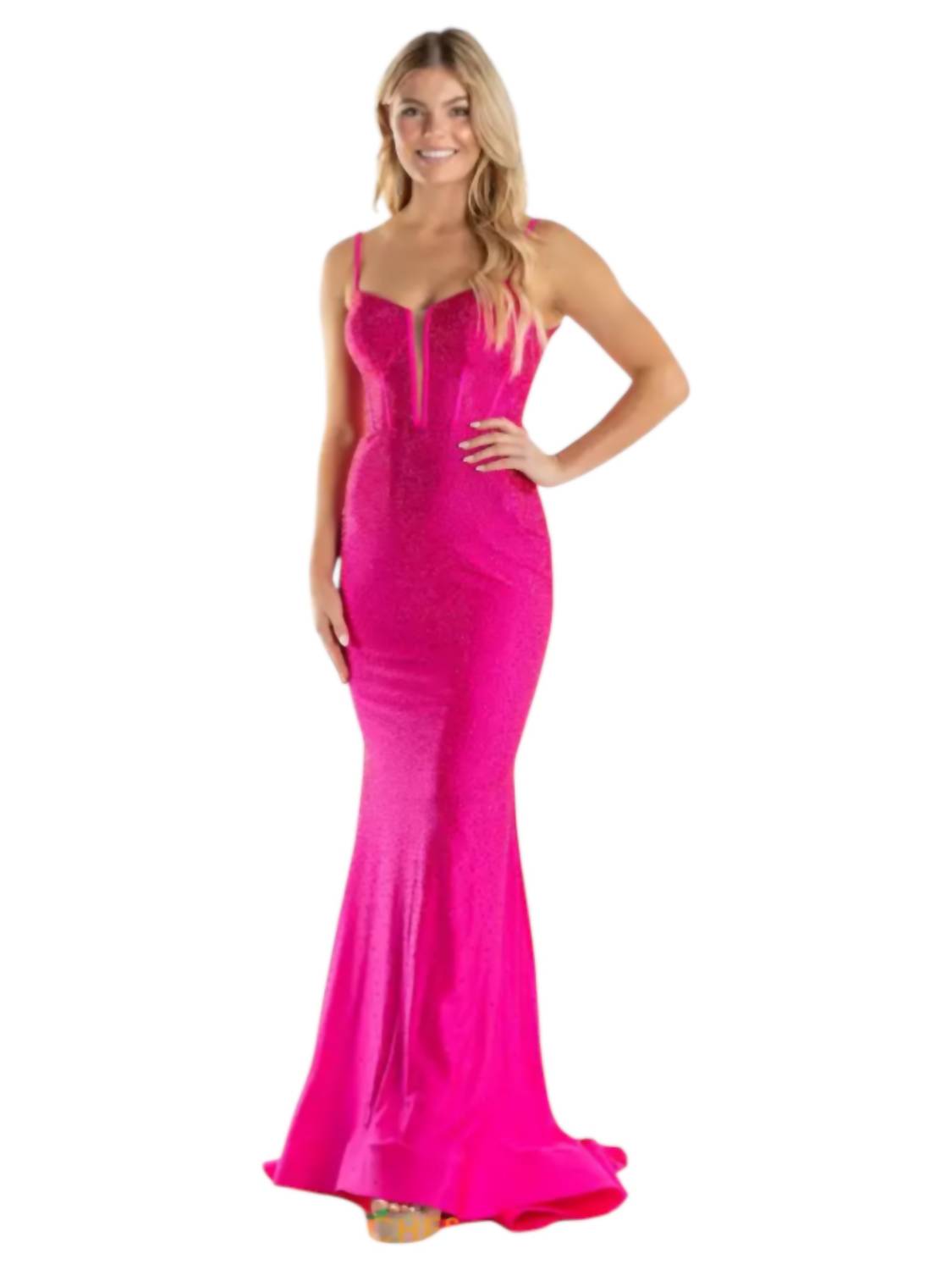 Sherri Hill Corset Top Embellished Dress in bright fuchsia - women's dress - alternate view