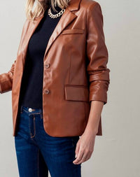 Love Tree - Faux Leather Lapel Neck Single Breasted Blazer