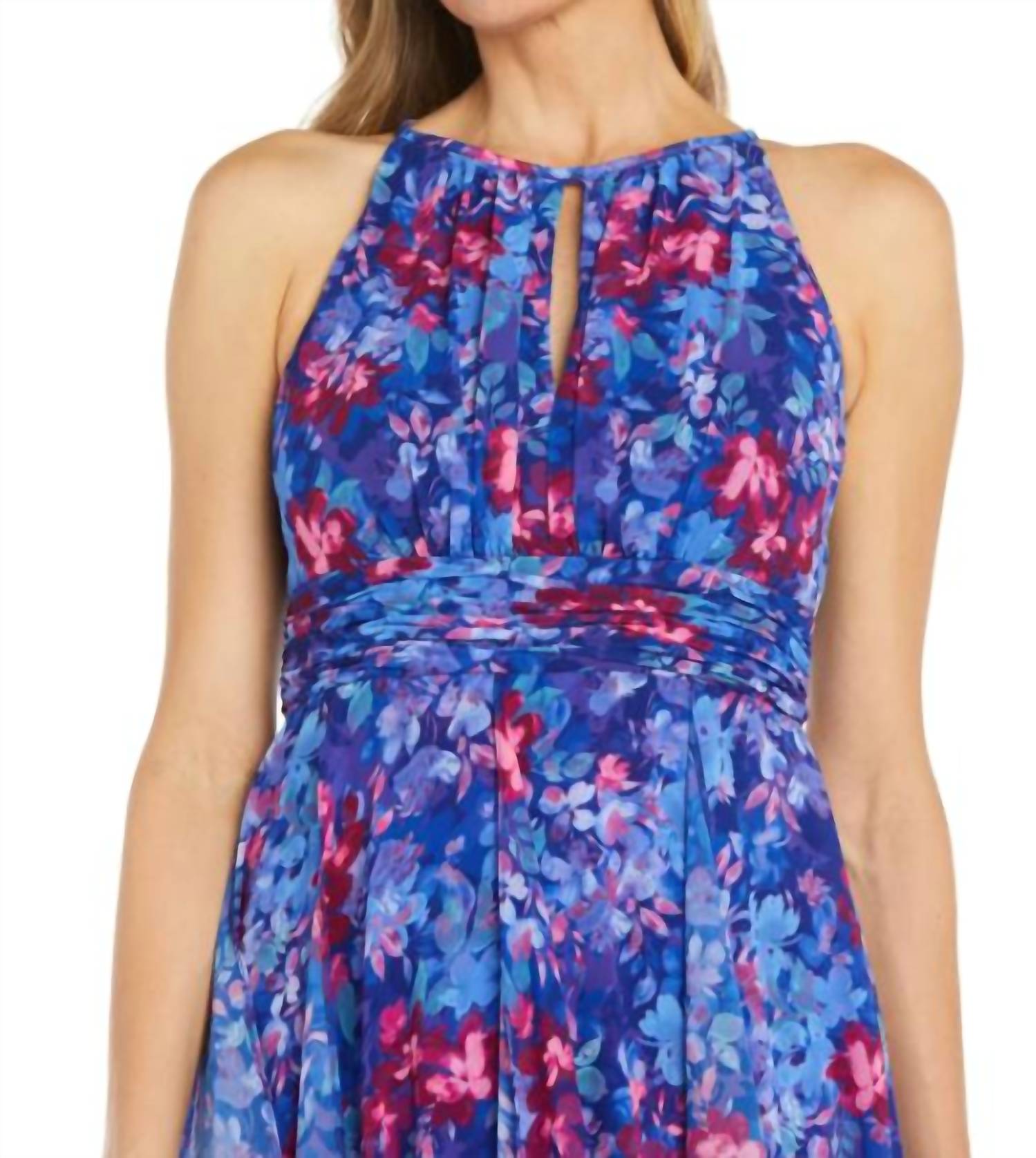 R&M Richards - Long Floral Print Chiffon Daytime Dress