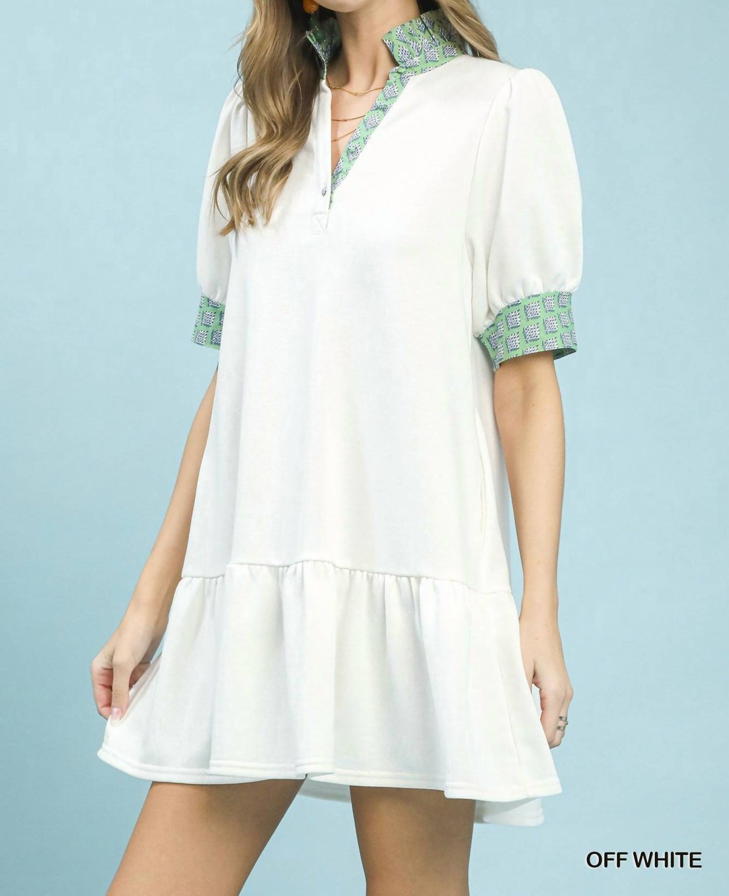 umgee French Terry Baby-Doll Dress in white - women's dress - alternate view