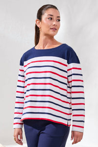 Tribal - Striped Yarn Dye Slub Knit Boat Neck Top