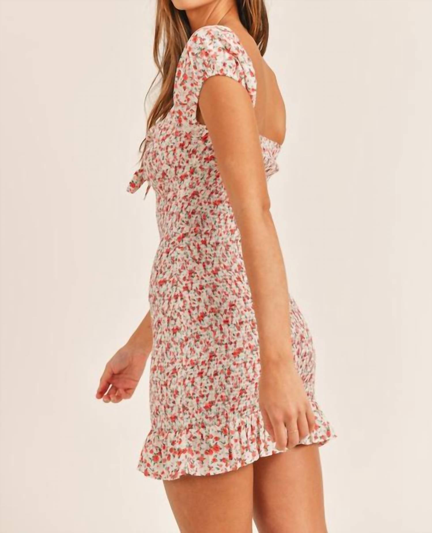 Mable - Blossom Floral Print Smocked Front Cutout Mini Dress