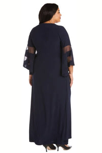 R&M Richards - Sheer Trim Bell Sleeve Evening Dress