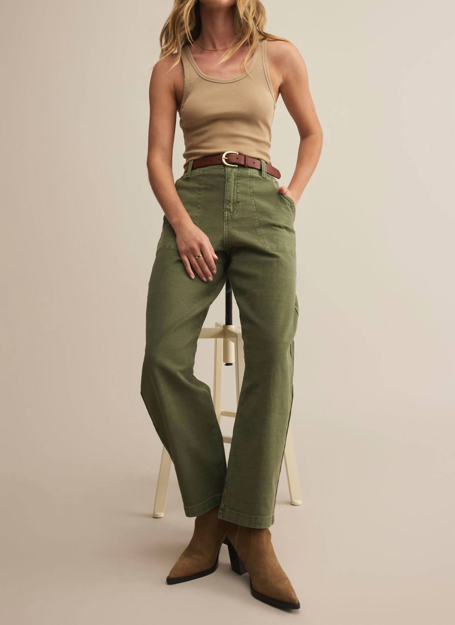 Z Supply Twill Barrel Leg Pants in olive - women's pants