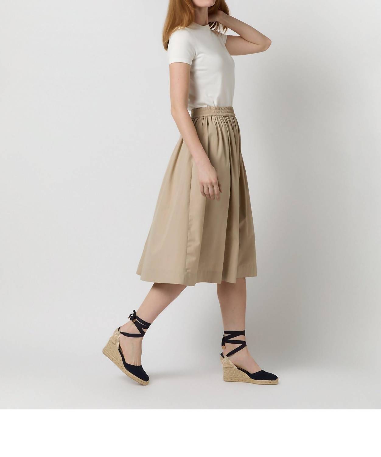Ann Mashburn Miranda Midi Skirt in stone poplin 1 - women's skirt - alternate view