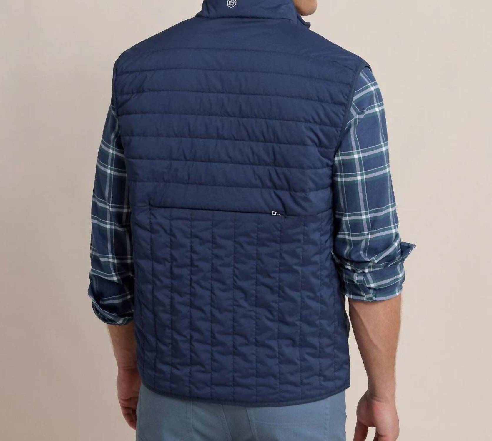 SOUTHERN TIDE Whitemarsh Packable Quilted Vest in dress blue - men's jacket - detail view