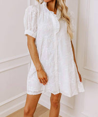 Entro - Floral Embroidered Button Down Dress