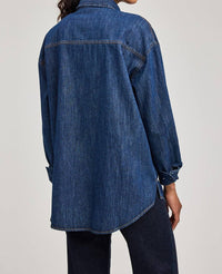 Gentle Fawn Whitney Denim Button Down Shirt in dakr wash - women's shirt - detail view