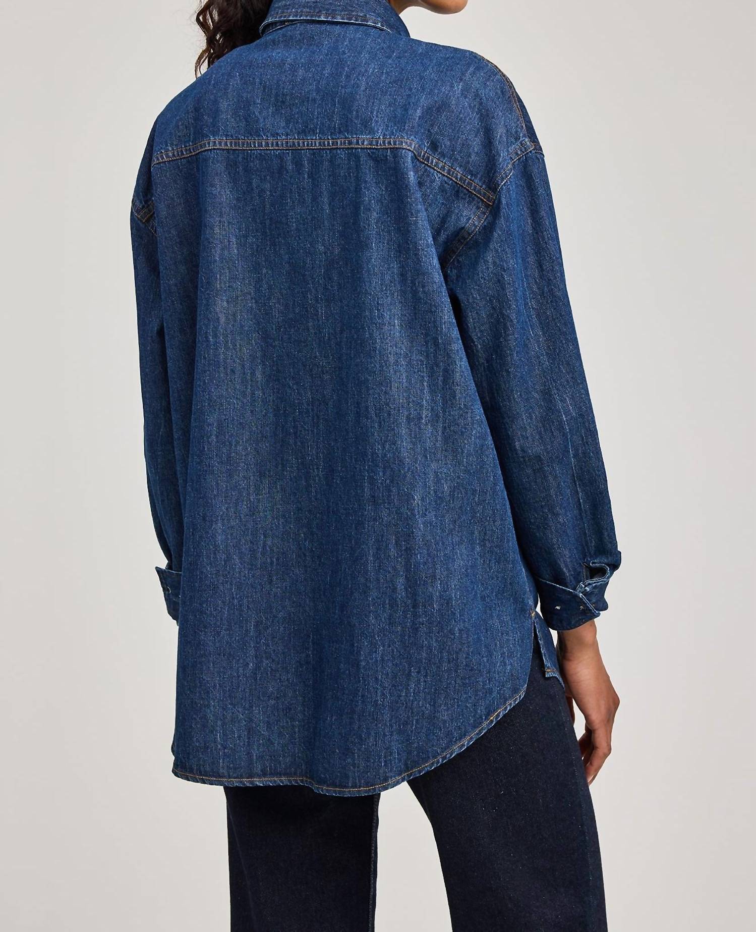 Gentle Fawn Whitney Denim Button Down Shirt in dakr wash - women's shirt - detail view