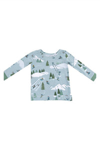 ANGEL DEAR Boys Long Sleeve Loungewear Set in winter fun skiers - kids' sleepwear - detail view