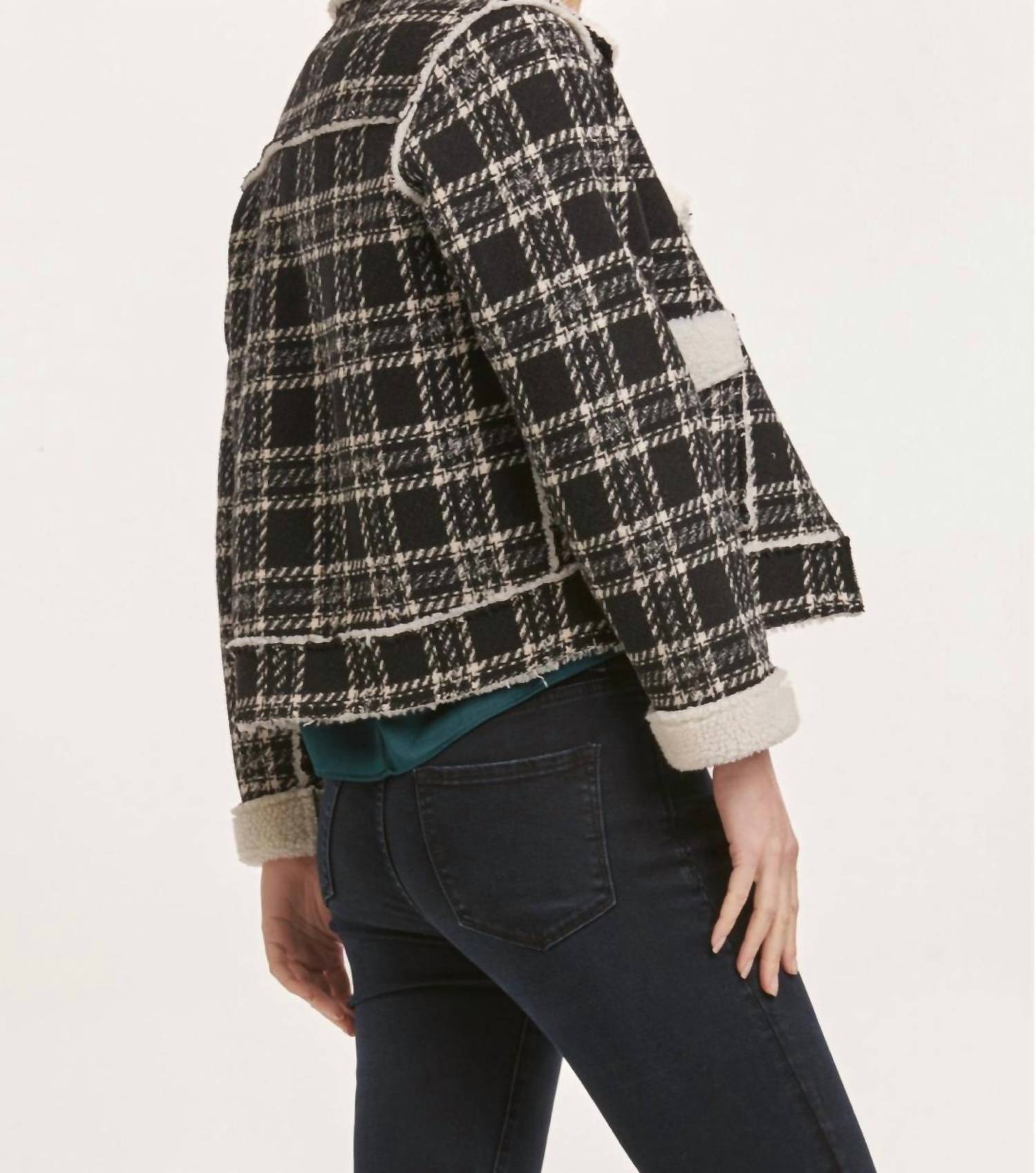 DEAR JOHN DENIM Alvie Novelty Jacket in black white plaid - women's jacket - detail view