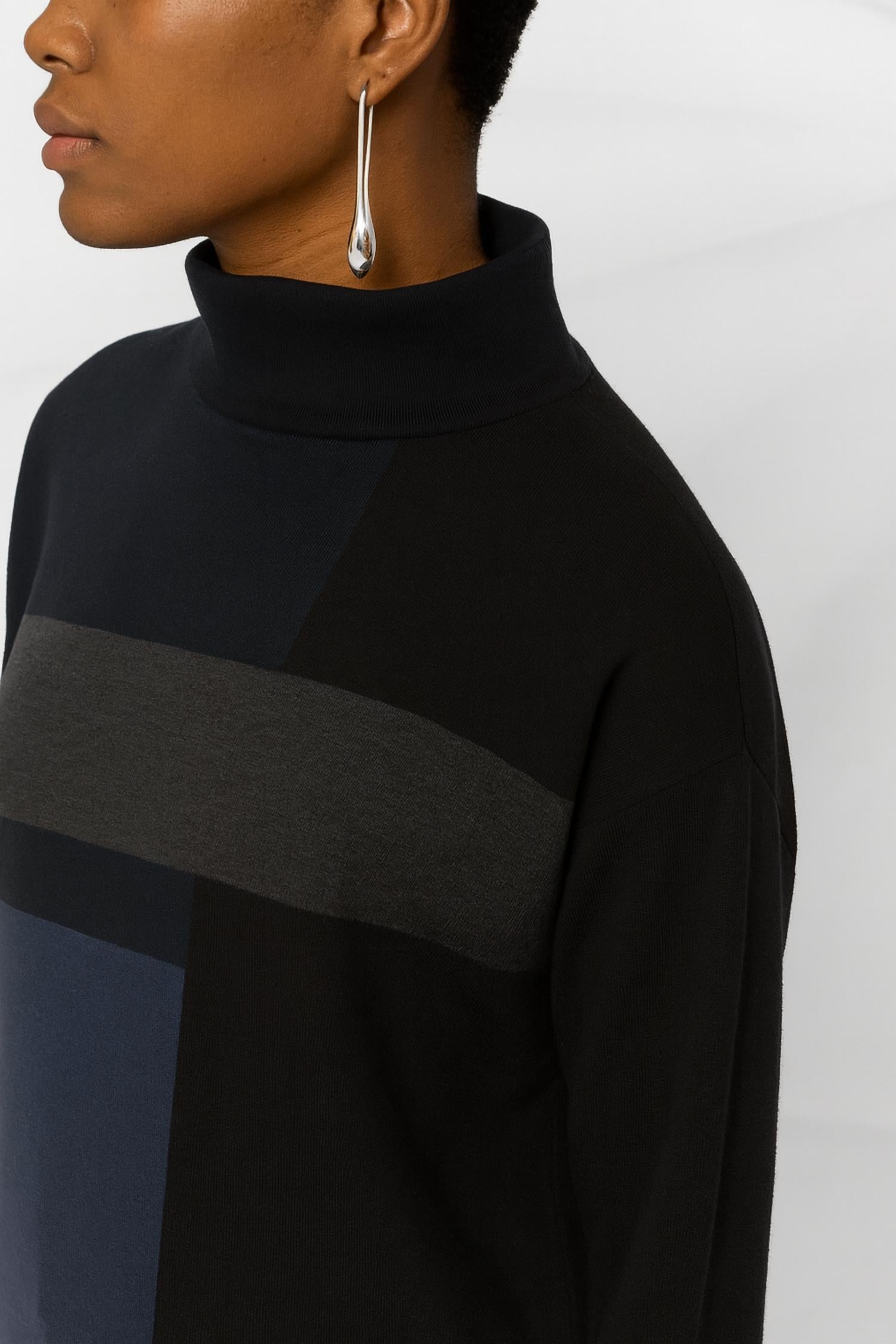 J'Envie/Eli Women's Zurich Colorblock Sweater in indigo black - women's sweater - alternate view