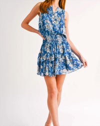RESET by Jane Half Button Sleeveless Mini Dress in navy floral - women's dress