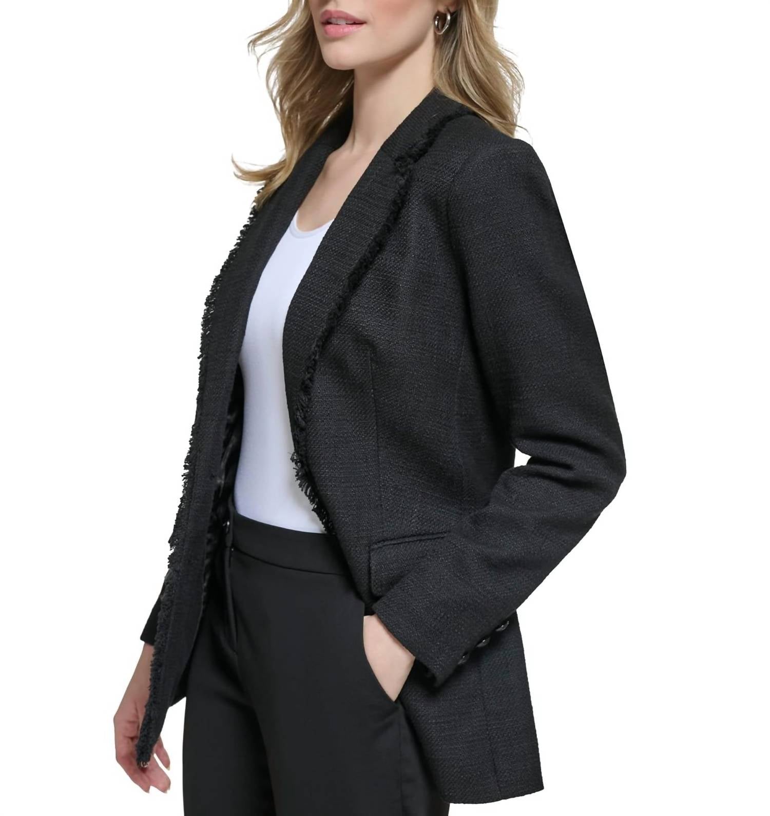 Karl Lagerfeld - Frayed Edge Detail Tweed Blazer