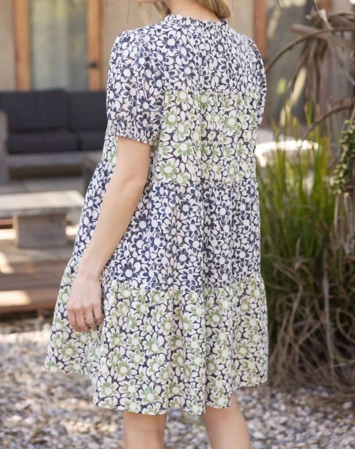 Voy - Contrasting Floral Embroidered Tiered Dress