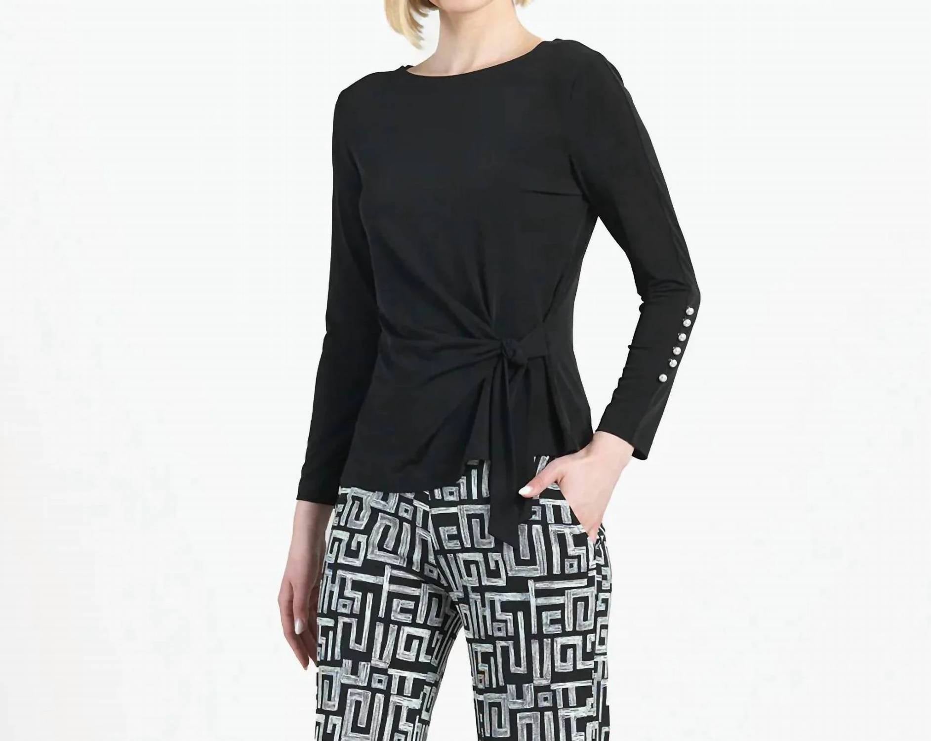 Clara S - Pearl Cuff Side Tie Waist Top