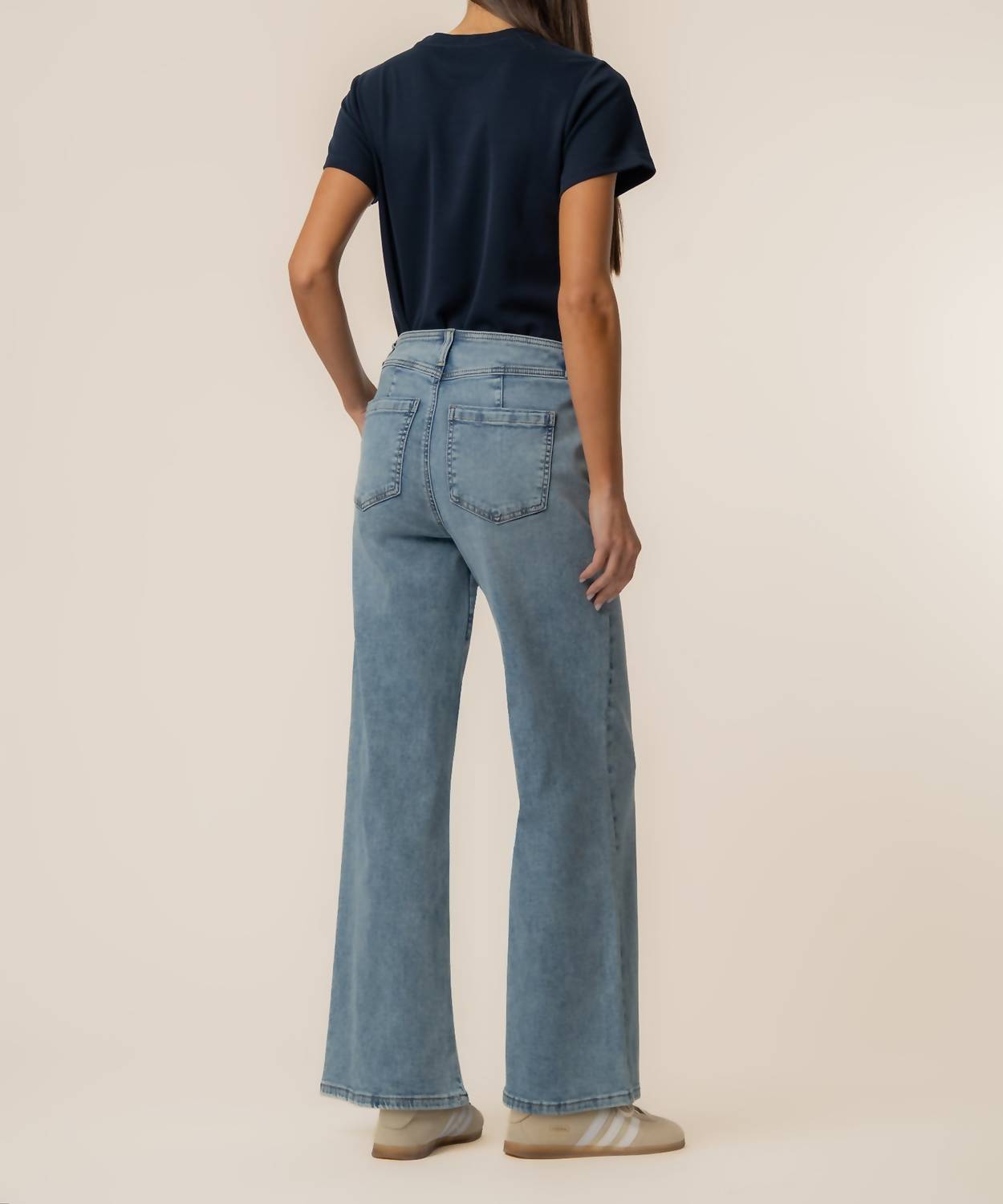KUT FROM THE KLOTH Meg High Rise Wide Leg Jeans in zenith with medium base wash - women's jeans - detail view
