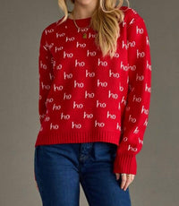 Panache Apparel Ho Ho Ho Sweater Top in red - women's sweater - alternate view