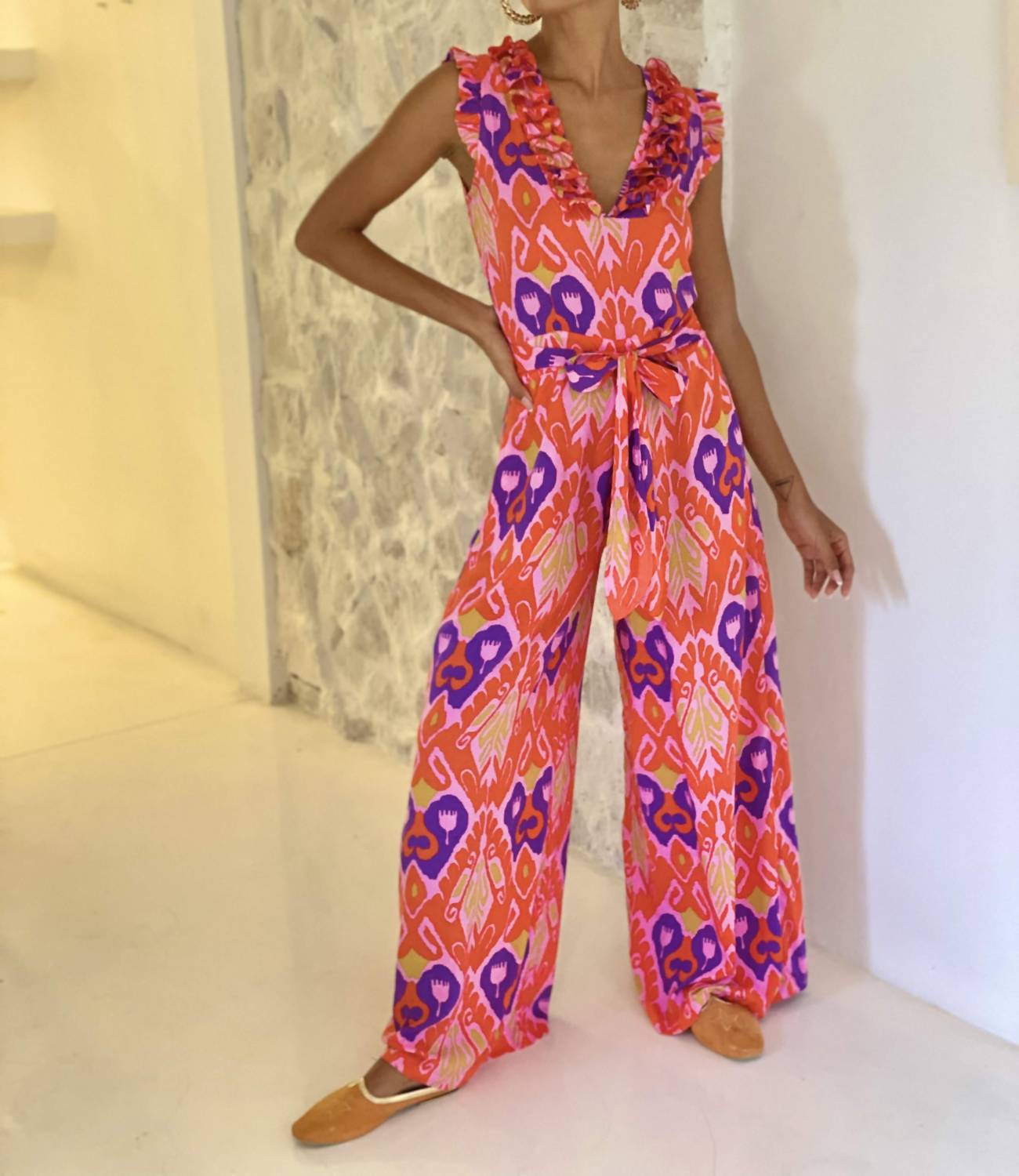 Feather & Find - Chantika Ruffle Cap Sleeves Jumpsuit