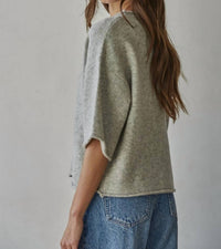 By Together Kelsey Solid Quarter Sleeve Cardigan in heather gray - women's blouse - detail view