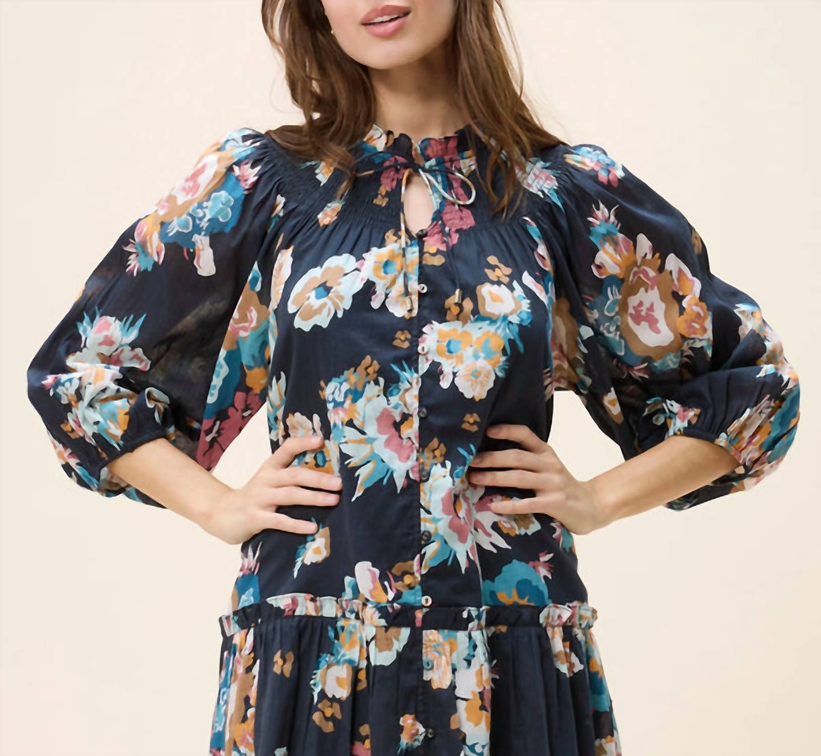 Cleobella Emmanuelle Mini Dress in vitet floral - women's dress - detail view
